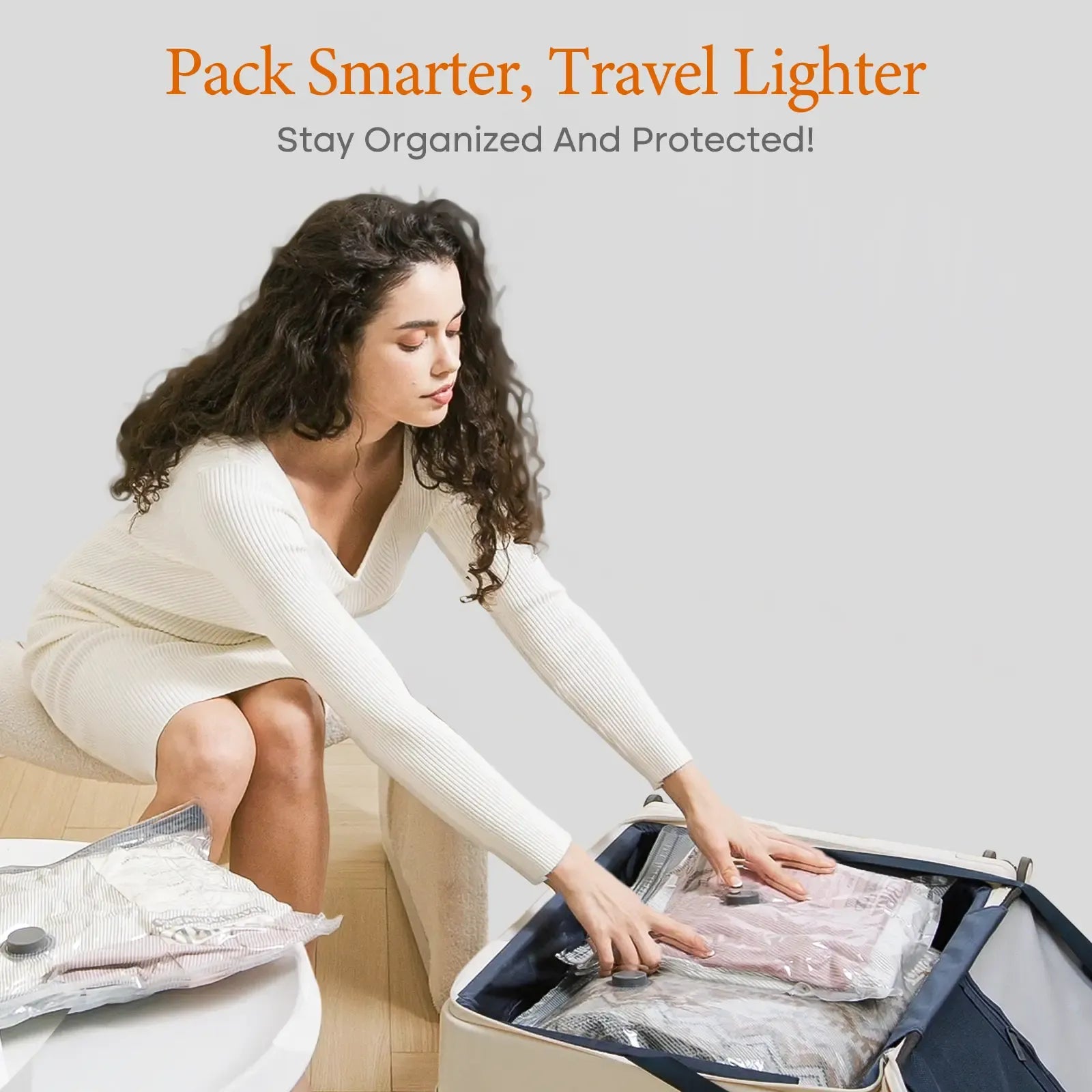 【Summer Vibes】Vacease Cordless Travel Vacuum Bag Set with Rechargeable Air Pump - 15-Pack Space Saving Storage Bags, Airtight Resealing Sealed Organizers for Luggage, Sturdy Lightweight Clothes Storage Solution, Vacuum Bags For Travel