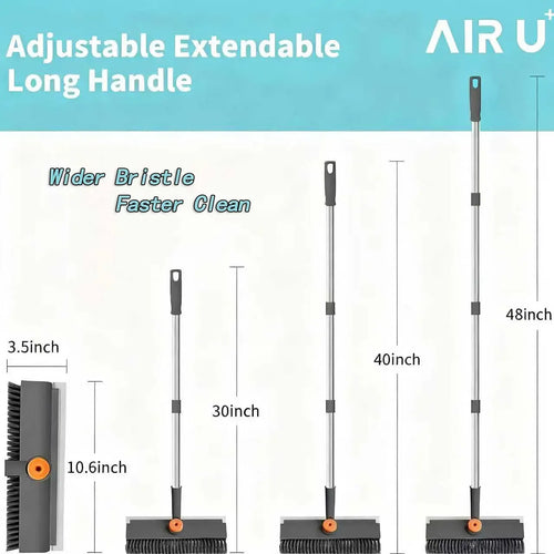 AIR U 3-in-1 Floor Scrub Bathtub Brush with Long Handle, Double-Sided, Heavy-Duty Stiff Bristles & Squeegee – Scrape & Scrub for Shower, Bathroom, Patio, Garage, Kitchen, Wall & Deck – Home Cleaning Essentials
