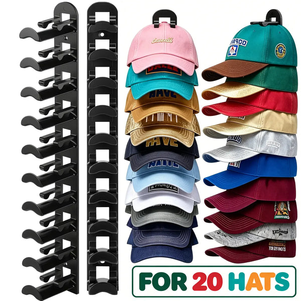 Hat Hook for Wall 2 Pack Hat Organizer Holds Up to 20 Hats with Strong Adhesive and 8 Screws Cap Holder for Closet Door and Bedroom B-Black - Decor Key Hook Wall Mounted Shelf