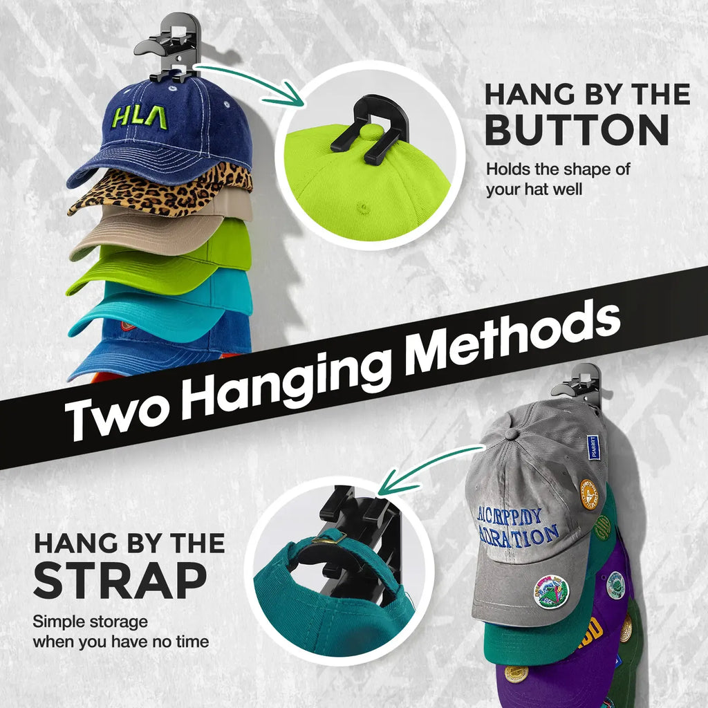 Hat Hook for Wall 2 Pack Hat Organizer Holds Up to 20 Hats with Strong Adhesive and 8 Screws Cap Holder for Closet Door and Bedroom B-Black - Decor Key Hook Wall Mounted Shelf