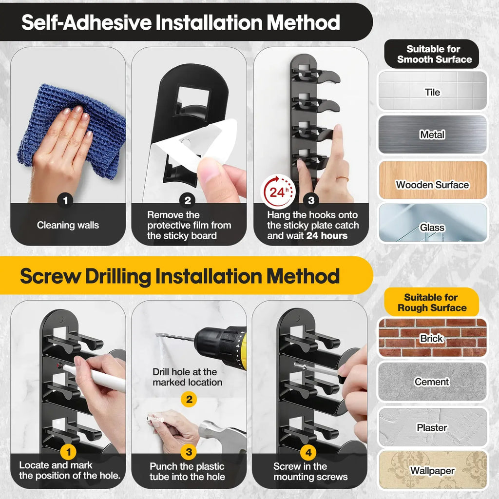 Hat Hook for Wall 2 Pack Hat Organizer Holds Up to 20 Hats with Strong Adhesive and 8 Screws Cap Holder for Closet Door and Bedroom B-Black - Decor Key Hook Wall Mounted Shelf