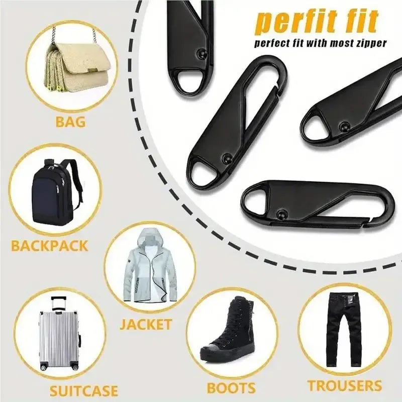 Zipper Pull Replacement, 4 Counts Detachable Zipper Heads, Reusable Zipper Pulls for Travel Bags, Clothing, Backpacks, Boots and Wallets