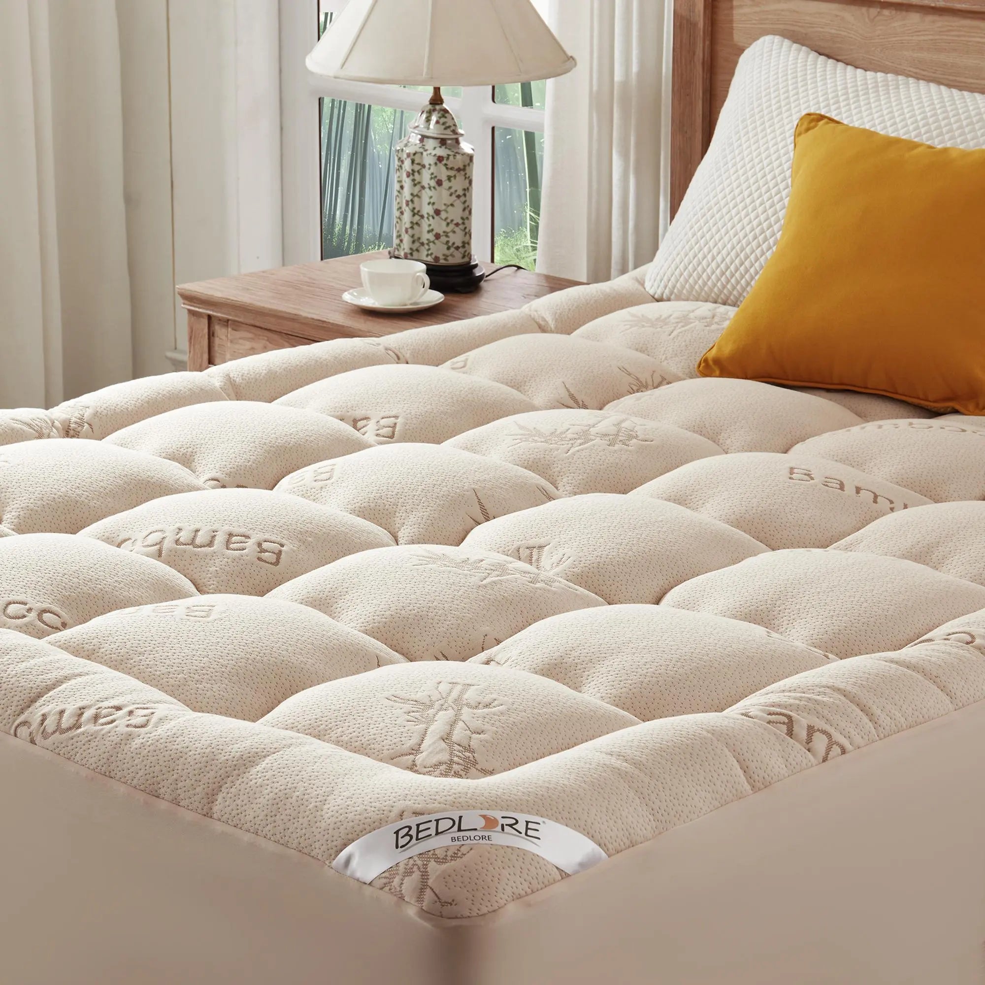 【SummerWins】BEDLORE Bamboo Mattress Topper, Thicken Pillow Top Pad for Comfy Mattresses, Cooling Mattress Cover with 6-18" Deep Pocket, Pressure Relief Bedding Protector for Home & Hotel