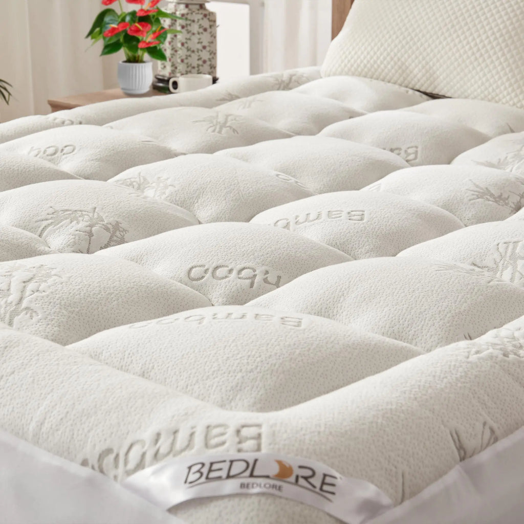 【SummerWins】BEDLORE Bamboo Mattress Topper, Thicken Pillow Top Pad for Comfy Mattresses, Cooling Mattress Cover with 6-18" Deep Pocket, Pressure Relief Bedding Protector for Home & Hotel