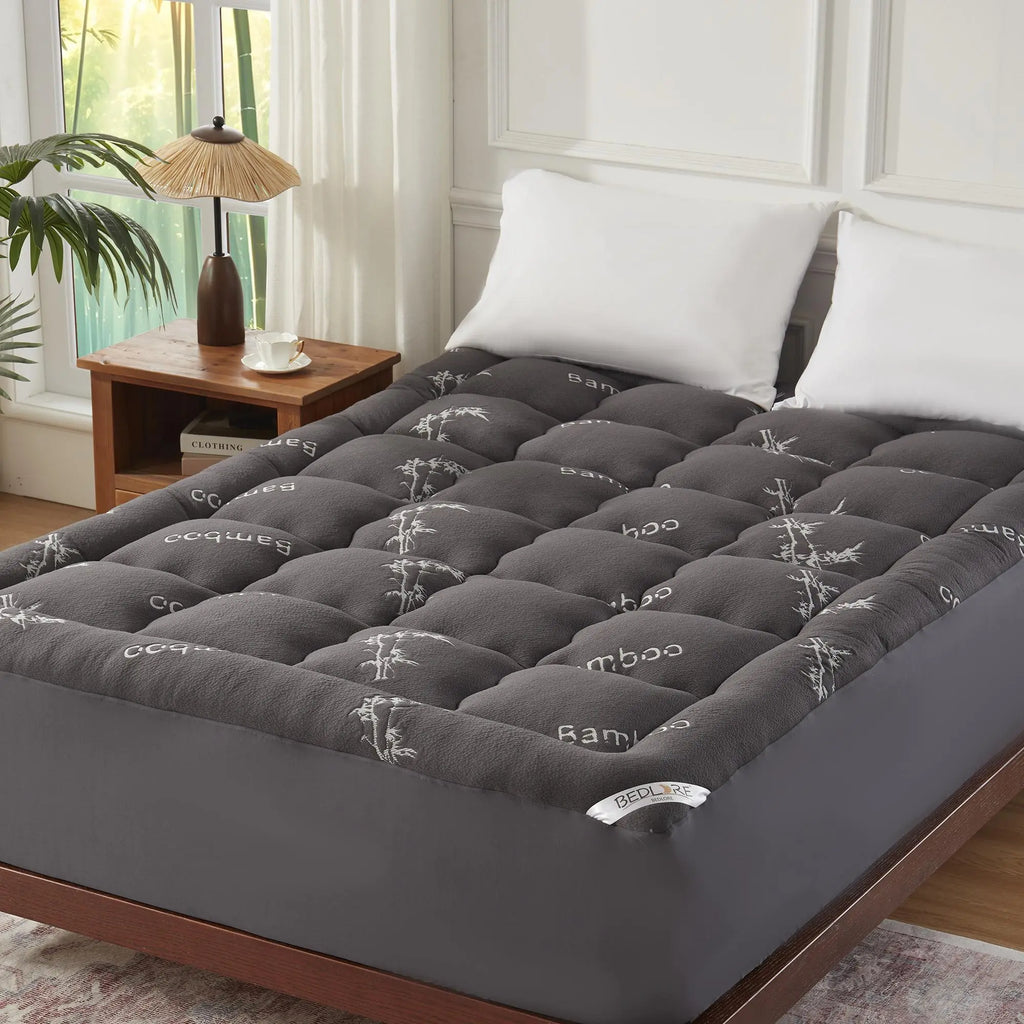 【SummerWins】BEDLORE Bamboo Mattress Topper, Thicken Pillow Top Pad for Comfy Mattresses, Cooling Mattress Cover with 6-18" Deep Pocket, Pressure Relief Bedding Protector for Home & Hotel