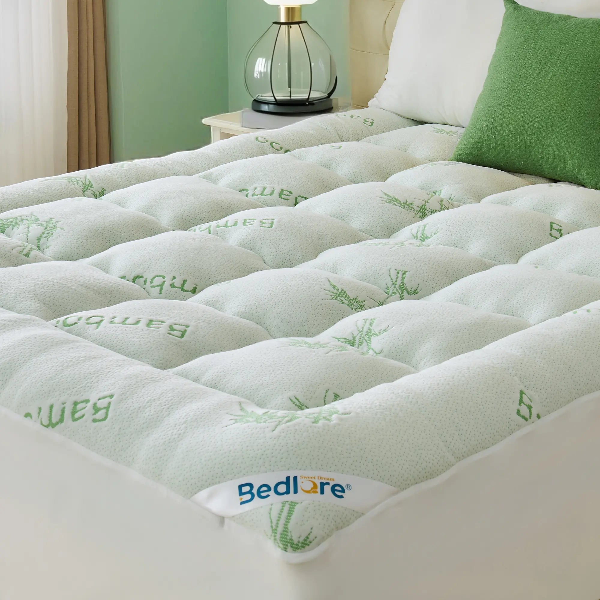 【SummerWins】BEDLORE Bamboo Mattress Topper, Thicken Pillow Top Pad for Comfy Mattresses, Cooling Mattress Cover with 6-18" Deep Pocket, Pressure Relief Bedding Protector for Home & Hotel